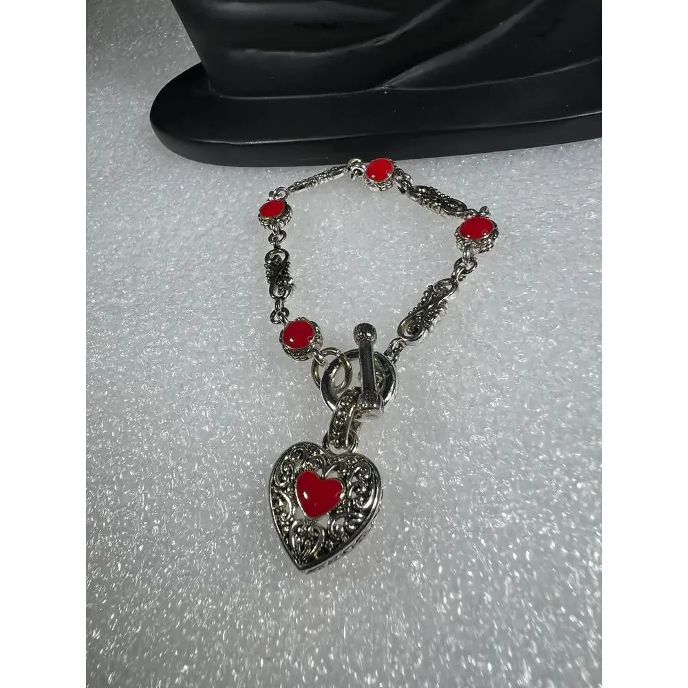 Retro Red Vintage Scroll Heart Toggle Bracelet NWOT Deadstock Costume Fashion